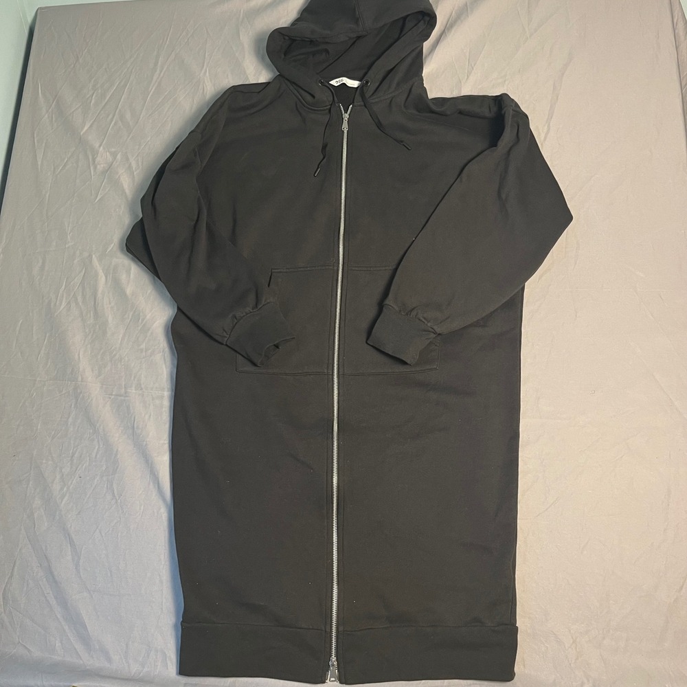 DSG Womens Longline Full Zip Hoodie Dress Black Fleece Size Large RN 104141